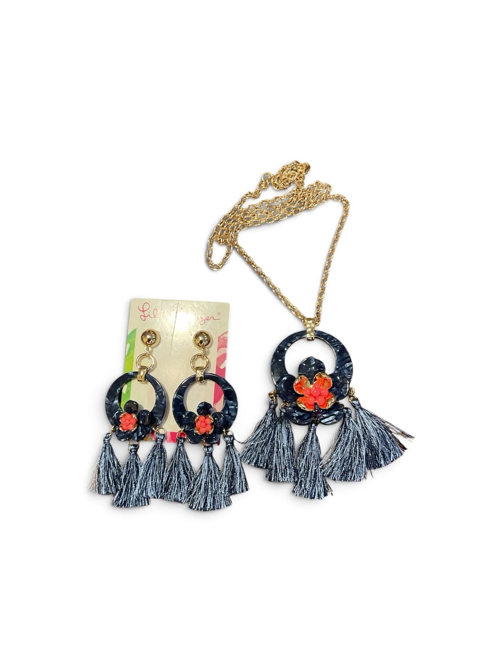 Lilly Pulitzer High Tide Maritime Tassel Necklace & Earring Set